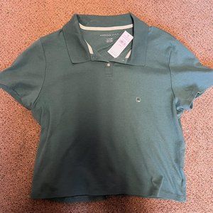 NWT Green Teal American Eagle Collared Crop Top